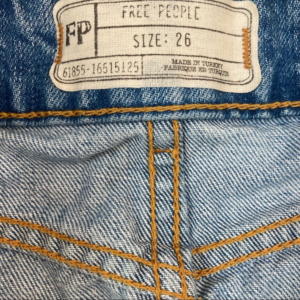 Free People Wild Rose Distressed Floral Embroidered Studded Denim Mini Skirt - Picture 8 of 12